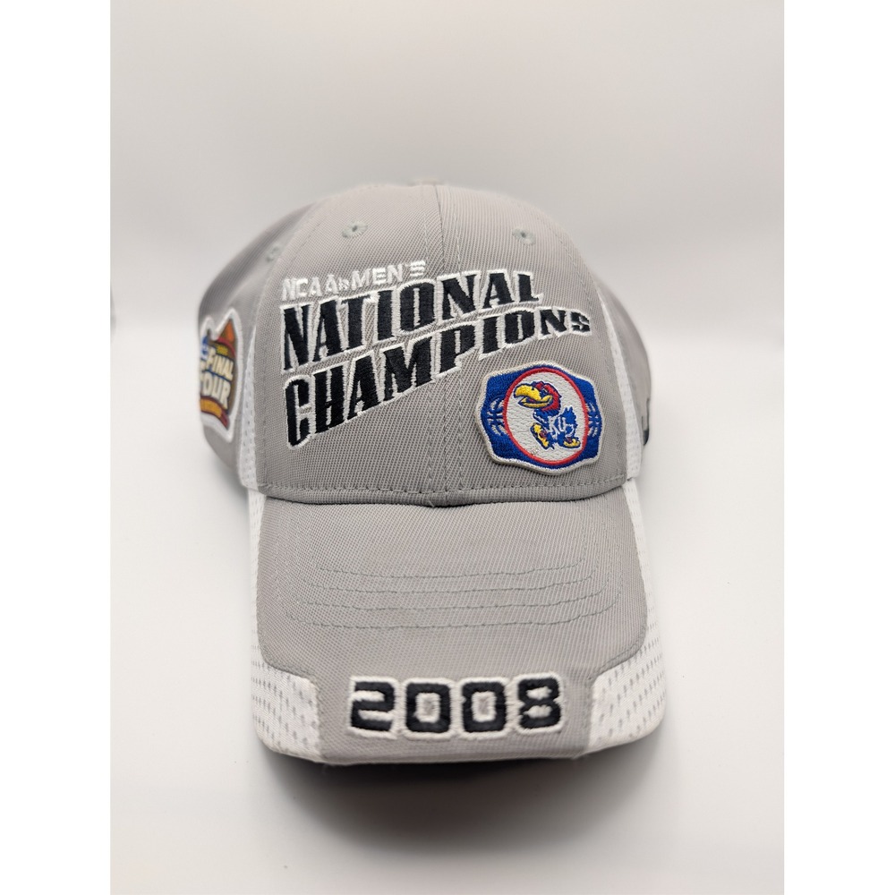 Nike Hat Mens OSFM Gray Excellent 2008 Kansas Jayhawks National Champions Cap